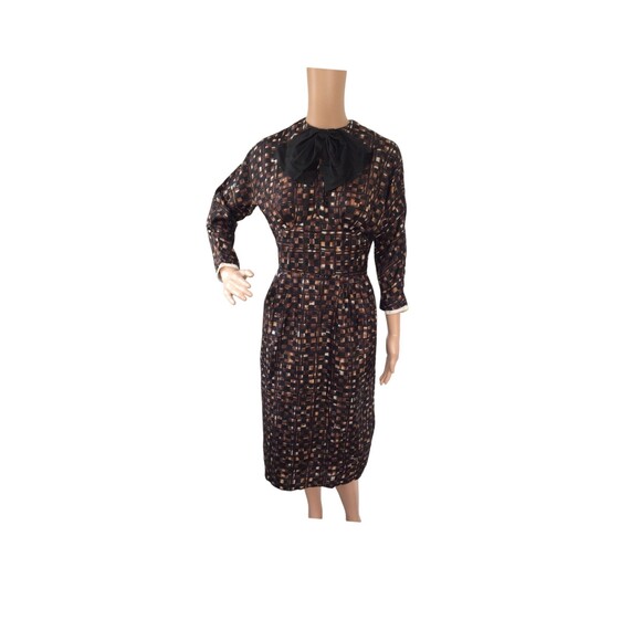 Vintage 50s Brown Print Dress Toni Edwards S - Picture 10 of 10